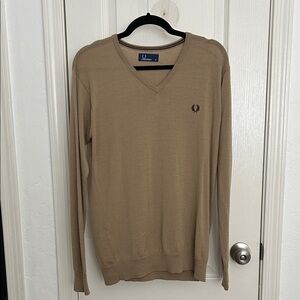 Fred Perry V-Neck Sweater in Tan